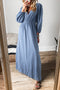 Solid Denim Deep V Neck Cut Out Maxi Dress