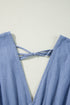 Solid Denim Deep V Neck Cut Out Maxi Dress