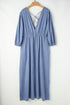 Solid Denim Deep V Neck Cut Out Maxi Dress