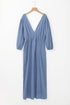 Solid Denim Deep V Neck Cut Out Maxi Dress