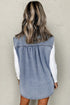 Solid Denim Flap Pocket Curved Hem Shirt Vest
