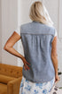 Solid Denim Flap Pocket Curved Hem Shirt Vest