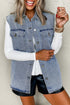 Solid Denim Flap Pocket Curved Hem Shirt Vest