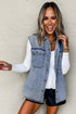 Solid Denim Flap Pocket Curved Hem Shirt Vest