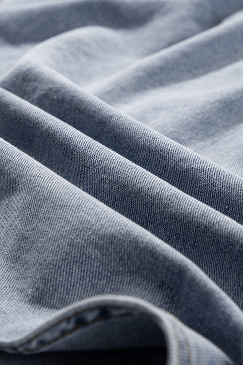 Solid Denim Flap Pocket Curved Hem Shirt Vest