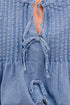 Solid Denim Front Pintuck Bow Tie Puff Sleeve Blouse