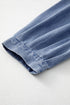 Solid Denim Front Pintuck Bow Tie Puff Sleeve Blouse