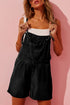 Solid Denim Grommet Tie Strap Casual Romper