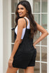 Solid Denim Grommet Tie Strap Casual Romper
