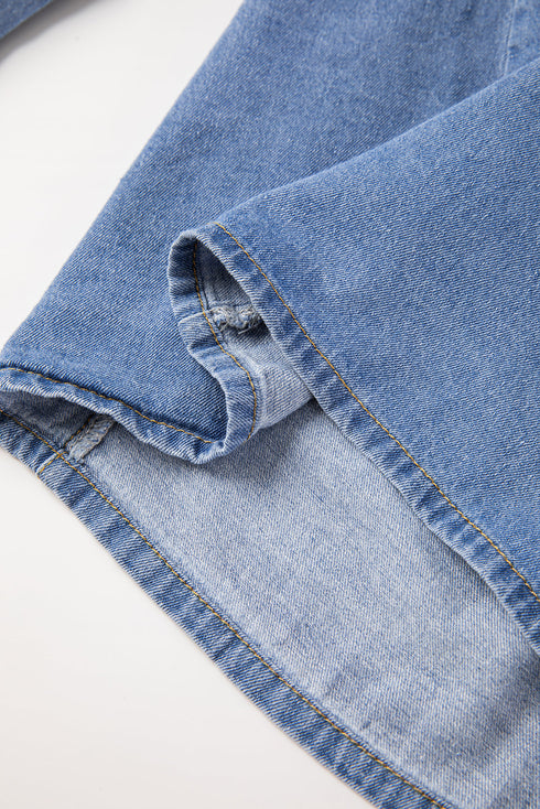 Solid Denim Ruffled Detail Southern Belle Blouse