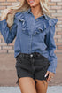 Solid Denim Ruffled Detail Southern Belle Blouse
