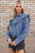 Solid Denim Ruffled Detail Southern Belle Blouse