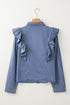 Solid Denim Ruffled Detail Southern Belle Blouse