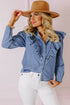 Solid Denim Ruffled Detail Southern Belle Blouse