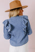 Solid Denim Ruffled Detail Southern Belle Blouse