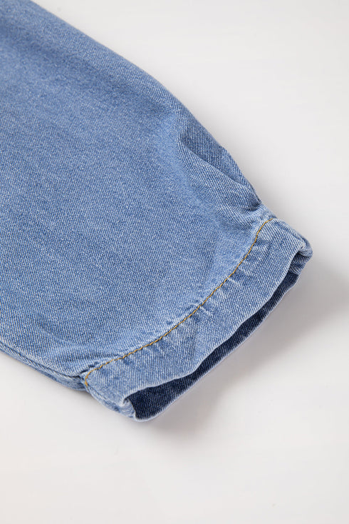 Solid Denim Ruffled Detail Southern Belle Blouse