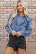 Solid Denim Ruffled Detail Southern Belle Blouse