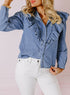 Solid Denim Ruffled Detail Southern Belle Blouse