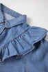 Solid Denim Ruffled Detail Southern Belle Blouse