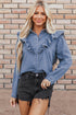 Solid Denim Ruffled Detail Southern Belle Blouse