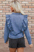 Solid Denim Ruffled Detail Southern Belle Blouse