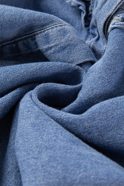 Solid Denim Ruffled Detail Southern Belle Blouse