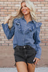 Solid Denim Ruffled Detail Southern Belle Blouse
