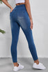 Solid Denim Skinny Elastic Mid Waist Pocket Ankle Leggings