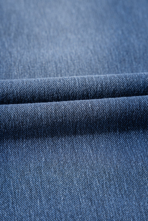 Solid Denim Skinny Elastic Mid Waist Pocket Ankle Leggings