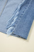 Solid Distressed Irregular Hem Stretch Denim Midi Skirt