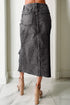 Solid Distressed Irregular Hem Stretch Denim Midi Skirt