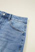 Solid Distressed Irregular Hem Stretch Denim Midi Skirt