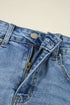 Solid Distressed Irregular Hem Stretch Denim Midi Skirt