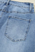 Solid Distressed Irregular Hem Stretch Denim Midi Skirt