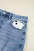 Solid Distressed Irregular Hem Stretch Denim Midi Skirt