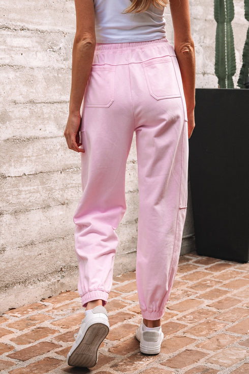 Solid Drawstring Elastic Waistband Casual Jogger Pants
