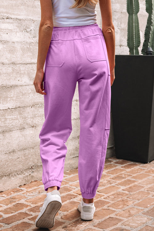 Solid Drawstring Elastic Waistband Casual Jogger Pants