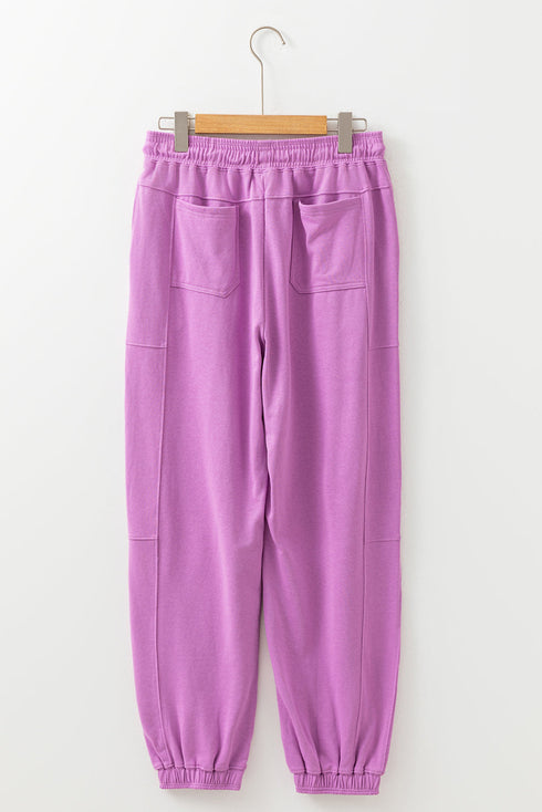 Solid Drawstring Elastic Waistband Casual Jogger Pants