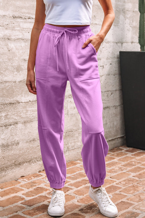 Solid Drawstring Elastic Waistband Casual Jogger Pants