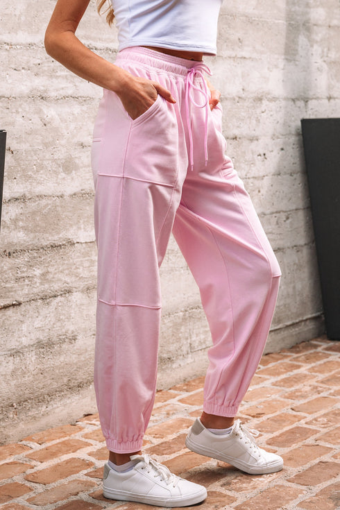 Solid Drawstring Elastic Waistband Casual Jogger Pants