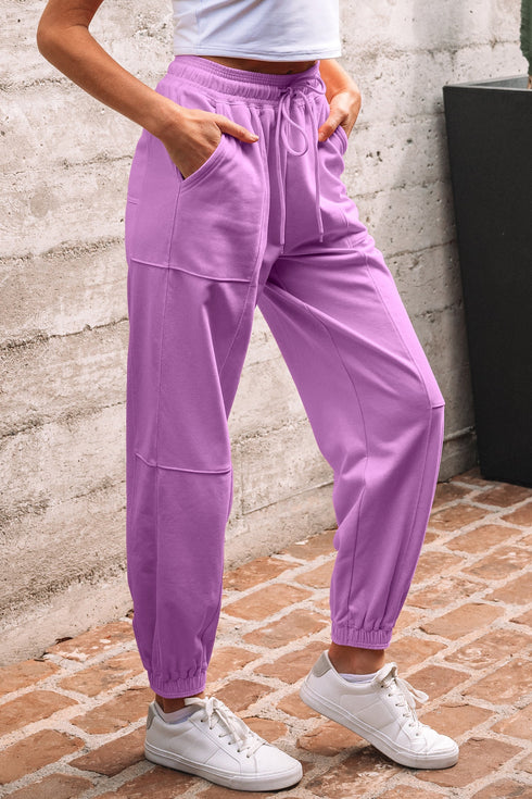 Solid Drawstring Elastic Waistband Casual Jogger Pants