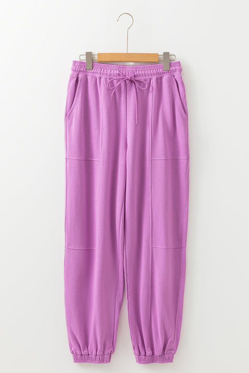 Solid Drawstring Elastic Waistband Casual Jogger Pants
