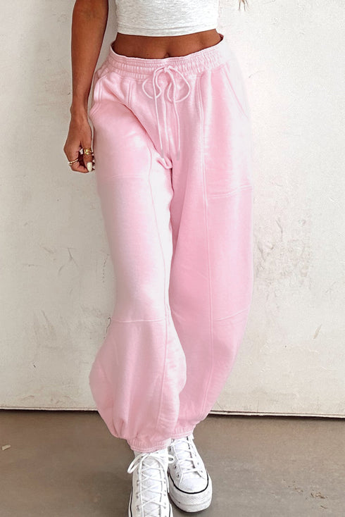 Solid Drawstring Elastic Waistband Casual Jogger Pants