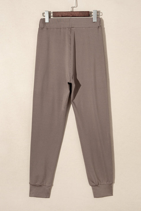 Solid Drawstring Elastic Waistband Pocketed Jogger Pants