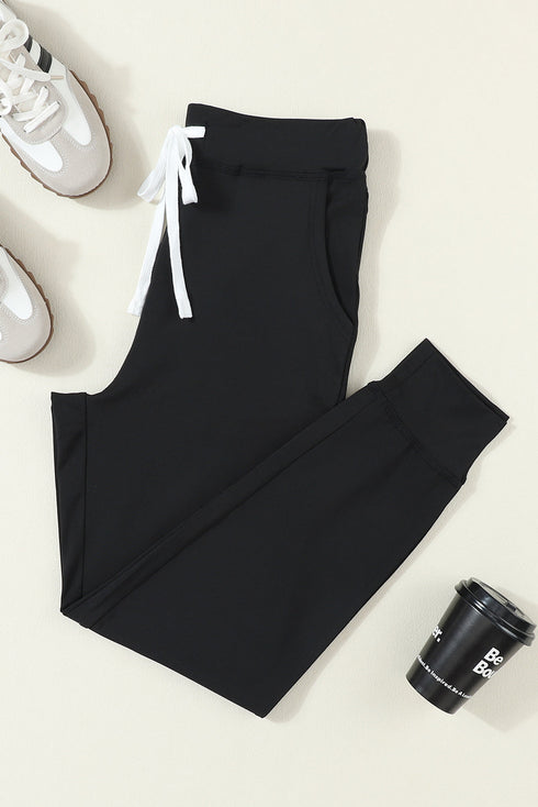 Solid Drawstring Elastic Waistband Pocketed Jogger Pants