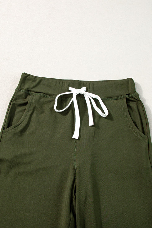 Solid Drawstring Elastic Waistband Pocketed Jogger Pants