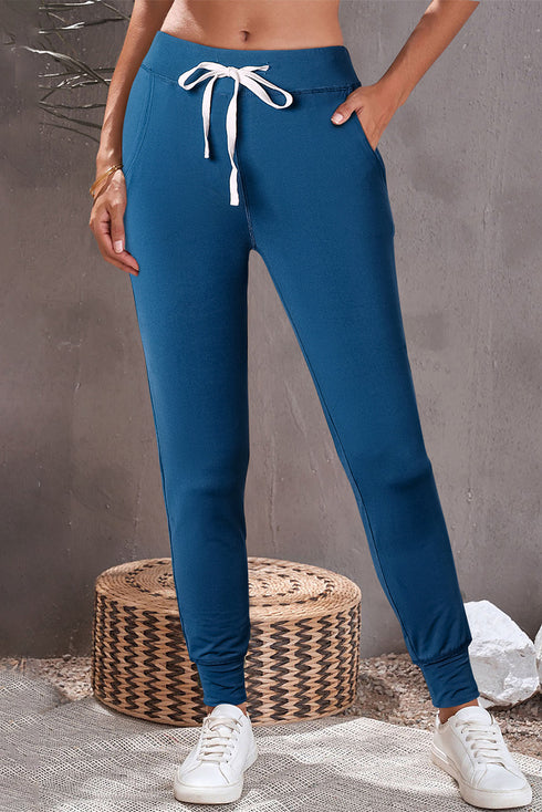 Solid Drawstring Elastic Waistband Pocketed Jogger Pants