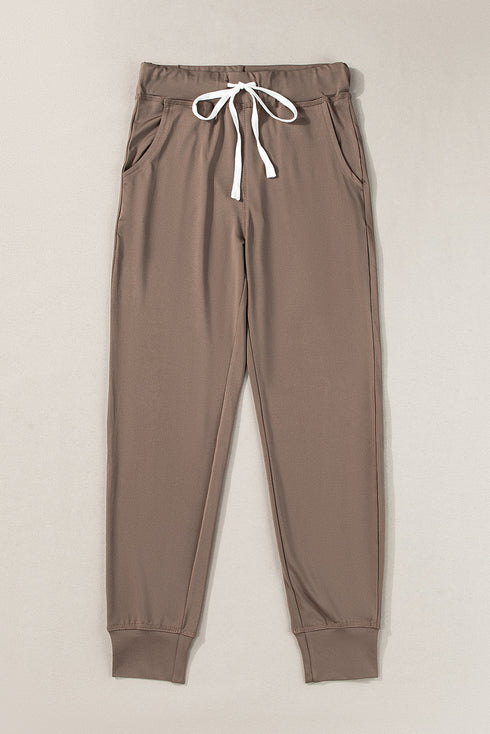 Solid Drawstring Elastic Waistband Pocketed Jogger Pants