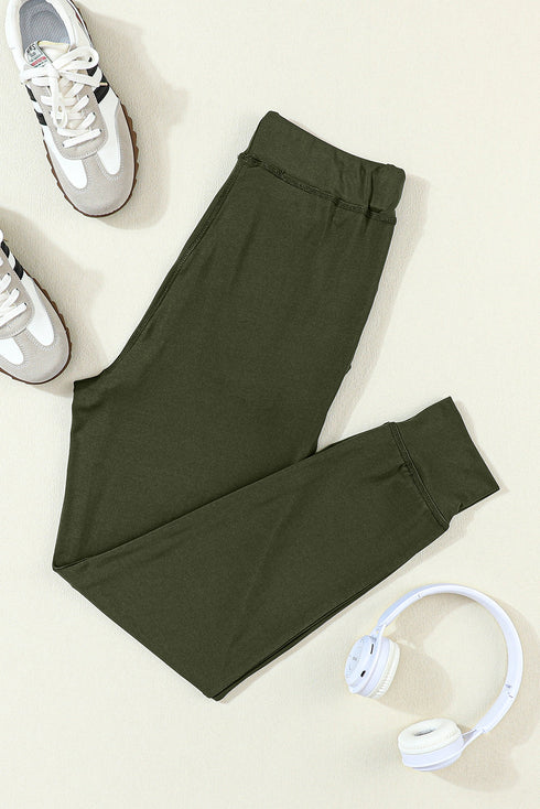 Solid Drawstring Elastic Waistband Pocketed Jogger Pants