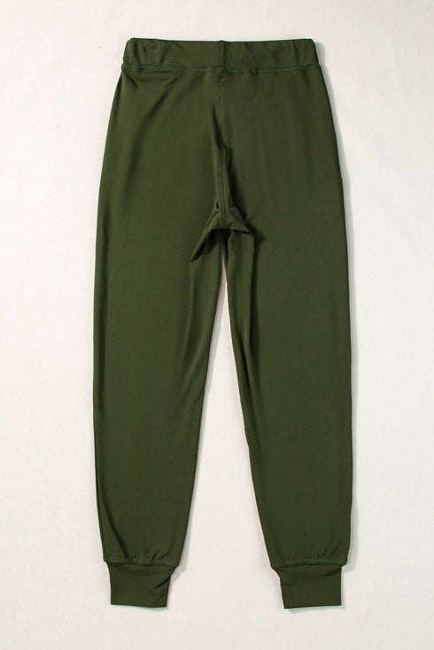 Solid Drawstring Elastic Waistband Pocketed Jogger Pants